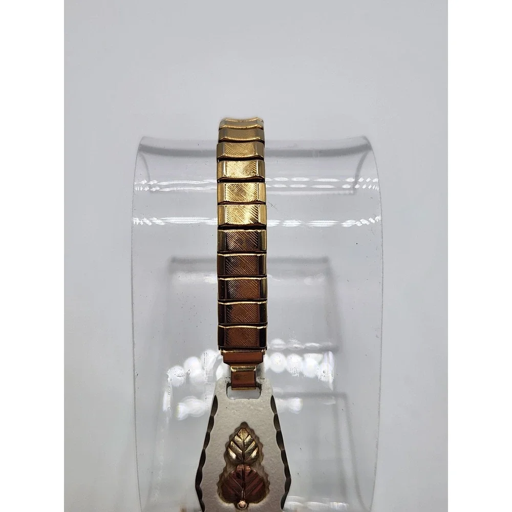 Black Hills Gold Wristwatch Tri-Colored Diamond Quartz Stretch White Leaf Band